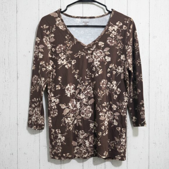 St. John's Bay Size Medium Floral Print Top Brown - Picture 1 of 4